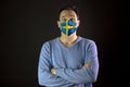 Man in medical mask. Isolated. Coronavirus outbreak in Sweden. Global pandemic Royalty Free Stock Photo