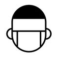 Man with medical mask. Protective face mask, minimal black and white outline icon. Flat vector illustration. Isolated on Royalty Free Stock Photo