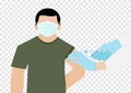 A man with medical mask receives injection of covid-19 vaccine isolated on transparency background