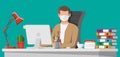 Man in medical mask working on his computer Royalty Free Stock Photo