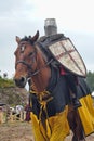 Man in a medieval historical clothes on horseback Royalty Free Stock Photo