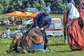 Man in a medieval historical clothes on horseback Royalty Free Stock Photo