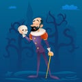 Man medieval suit tragic actor theater stage retro cartoon character design vector illustration