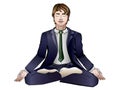 A man meditating in a business suit in a lotus pose. Linear picture with a gradient on a white background.