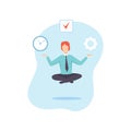 Man Meditating with Clock Around Him, Businessman Planning, Organizing, Controlling Working Time, Business Concept of