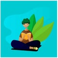 Man meditating in the garden and reading book Royalty Free Stock Photo