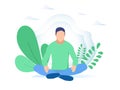 Man meditating in nature and leaves. Concept illustration for yoga, meditation, relax, recreation, healthy lifestyle