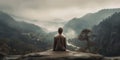 Man meditating yoga at mountains landscape. Travel Lifestyle relaxation emotional concept adventure summer vacations