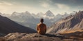 Man meditating yoga at mountains landscape. Travel Lifestyle relaxation emotional concept adventure summer vacations outdoor