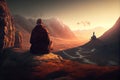 Man meditating yoga at sunset mountains Travel Lifestyle relaxation emotional concept adventure summer vacations outdoor Royalty Free Stock Photo