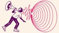 Man with Megaphone Amplifying Sound Waves Communication, vector design Generative AI Royalty Free Stock Photo