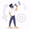 Man with megaphone promoting message isolated on transparent background communication concept Royalty Free Stock Photo