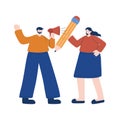 Man with megaphone and woman with pencil vector design