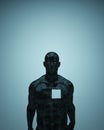 Man Mental Health Depression Black Dusty Iron Figure Abstract Missing Alone PTSD Square Hole Blue Studio Lighting