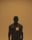 Man Mental Health Depression Black Dusty Iron Figure Abstract Missing Alone PTSD Square Hole Sandy Tan Studio Lighting