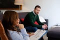 Man with mental health problem in the psychiatrist studio Royalty Free Stock Photo