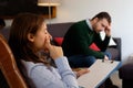 Man with mental health problem in the psychiatrist studio Royalty Free Stock Photo