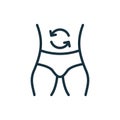 Man Metabolism Line Icon. Male Good Digestion Linear Pictogram. Belly and Arrow Metabolism Concept Outline Icon