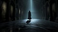 Misty Gothic Woman In Long Coat: Unreal Engine Vray Tracing Art