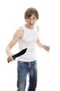 Man with military knife. Royalty Free Stock Photo
