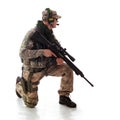 Man military outfit a soldier in modern times on a white background Royalty Free Stock Photo