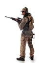 Man military outfit a soldier in modern times on a white background Royalty Free Stock Photo