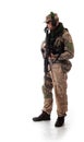 Man military outfit a soldier in modern times on a white background Royalty Free Stock Photo