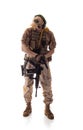 Man military outfit a soldier in modern times on a white background Royalty Free Stock Photo