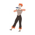 Man mime performing pantomime. Silent actor character taking part at show cartoon vector illustration