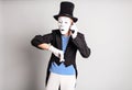 Man Mime Talking On His Cell Phone. April Fool's Day Concept.