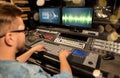 Man at mixing console in music recording studio Royalty Free Stock Photo