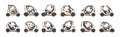 Man with mobile phone driving electric car, cartoon style vector set . Adult human casual clothes modern urban four
