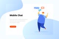 Man with Mobile phone Smartphone Chat Flat vector illustration. Landing Page design template