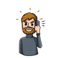 Man with mobile phone. Unpleasant conversation. Angry bearded guy