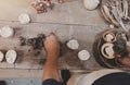 Artisan weaver working in his workshop, Ayacucho Peru. Selective Focus Royalty Free Stock Photo