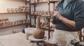 Artisan weaver working in his workshop, Ayacucho Peru. Selective Focus Royalty Free Stock Photo
