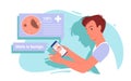 Man with mole test in smartphone app, using phone to identify benign or malignant nevus Royalty Free Stock Photo