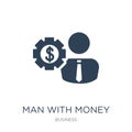 man with money gears icon in trendy design style. man with money gears icon isolated on white background. man with money gears Royalty Free Stock Photo