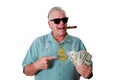 A man with money. A man wins money. A man has Money. A man Sniffs Money. A man Loves Money. A man and his money. A man is Rich. A Royalty Free Stock Photo