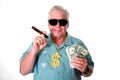 A man with money. A man wins money. A man has Money. A man Sniffs Money. A man Loves Money. A man and his money. A man is Rich. A Royalty Free Stock Photo