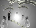 Man on money stairs looking light bulb with money parachute Royalty Free Stock Photo