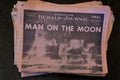 Man on the Moon yellowed newpaper headline
