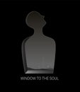 Man mortality and end of life, man silhouette on the black background looks like window, window to the man soul, Royalty Free Stock Photo