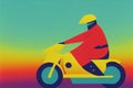 Man on a moterbike, 80s retrowave style, summer holiday feeling, vibrant colours, generative ai Royalty Free Stock Photo