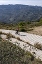 Man with mountain bike on a concrete country road. Royalty Free Stock Photo