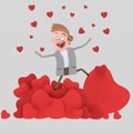 Man on a mountain of hearts. 3D