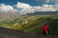 Man and mountain landscape