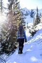 Man in mountains. Winter mountain landscape, Tatra mountains in Royalty Free Stock Photo