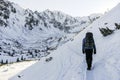 Man in mountains. Winter mountain landscape, Tatra mountains in Royalty Free Stock Photo