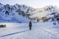 Man in mountains. Winter mountain landscape, Tatra mountains in